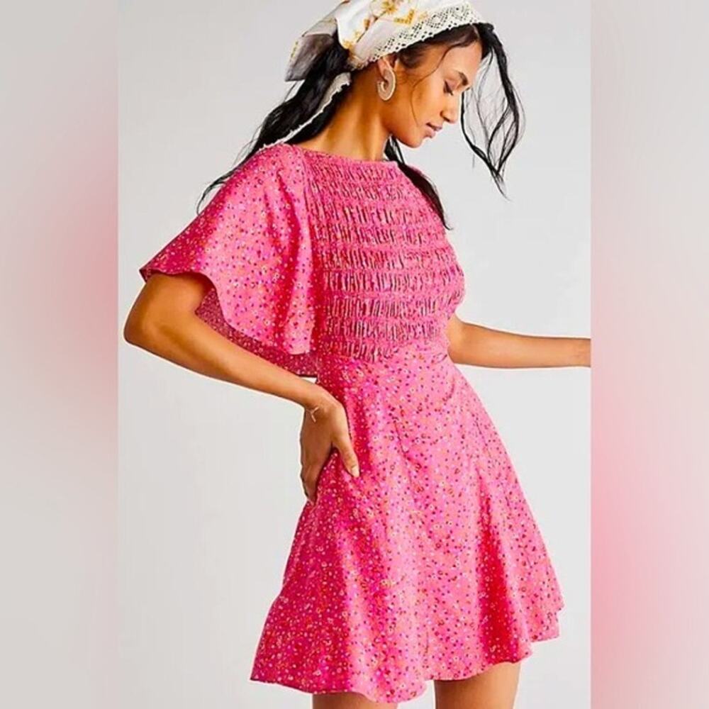 Free People Florence Mini Dress in Pink Floral Combo Size Large - Picture 8 of 9
